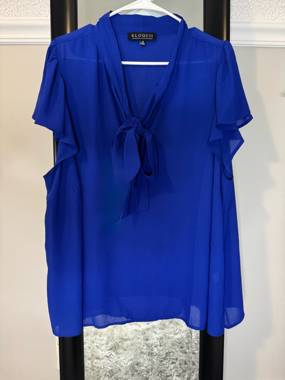 Eloquii Cobalt Tie-Neck Flutter Sleeve Blouse